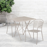Flash Furniture CO-28SQF-03CHR2-SIL-GG 28" Square Steel Folding Patio Table Set with 2 Round Back Chairs in Gray